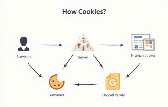 Diagrama de flujo de datos de cookies entre un navegador web y un servidor.