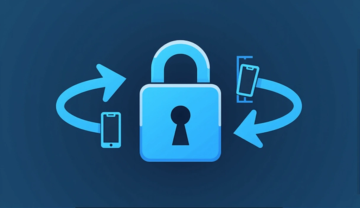 Ilustración de un candado digital y flechas que simbolizan la protección de la información compartida